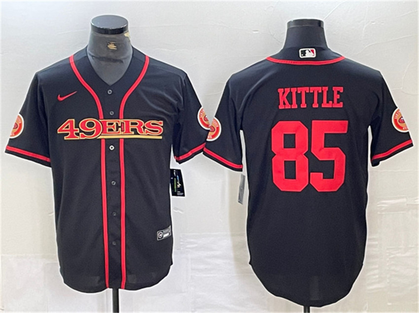 Men's Black San Francisco 49ers #85 George Kittle With Patch Cool Base Stitched Baseball Jersey
